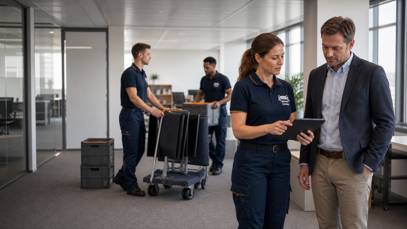 Koordination eines professionellen Firmenumzugs in einem modernen Büro